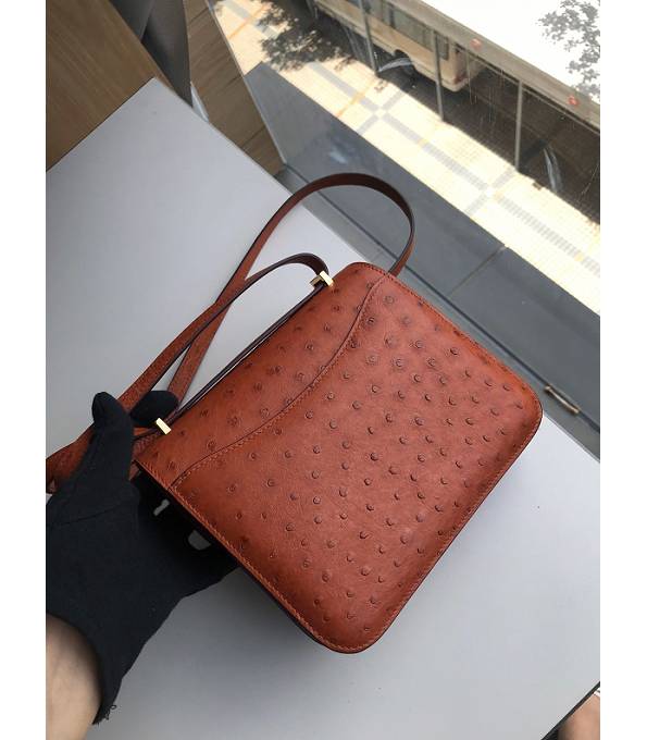 Hermes Constance 18cm Mini Bag Golden Brown Real Ostrich Leather Golden Metal
