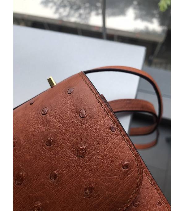 Hermes Constance 18cm Mini Bag Golden Brown Real Ostrich Leather Golden Metal