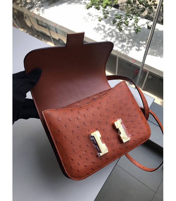 Hermes Constance 18cm Mini Bag Golden Brown Real Ostrich Leather Golden Metal