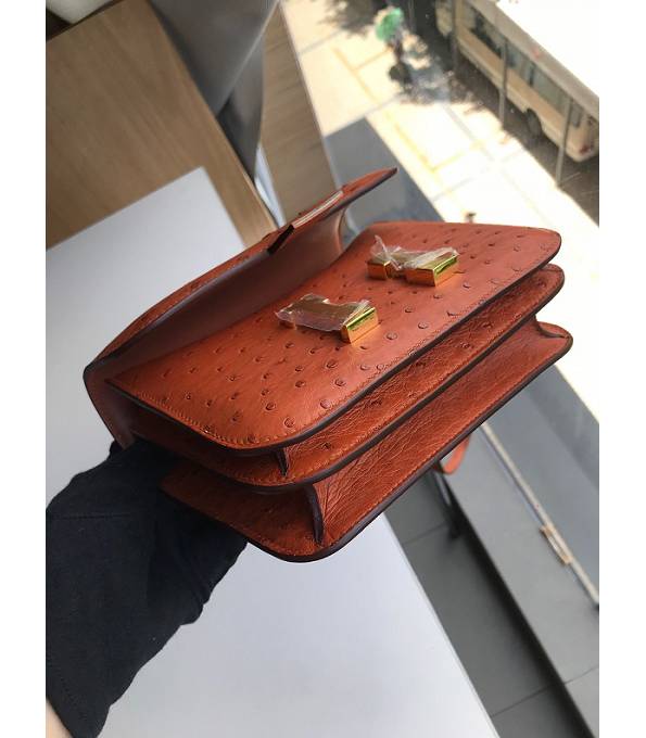 Hermes Constance 18cm Mini Bag Golden Brown Real Ostrich Leather Golden Metal