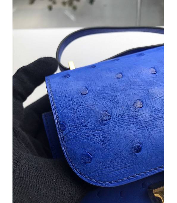 Hermes Constance 18cm Mini Bag Hydra Blue Real Ostrich Leather Golden Metal