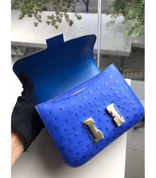 Hermes Constance 18cm Mini Bag Hydra Blue Real Ostrich Leather Golden Metal
