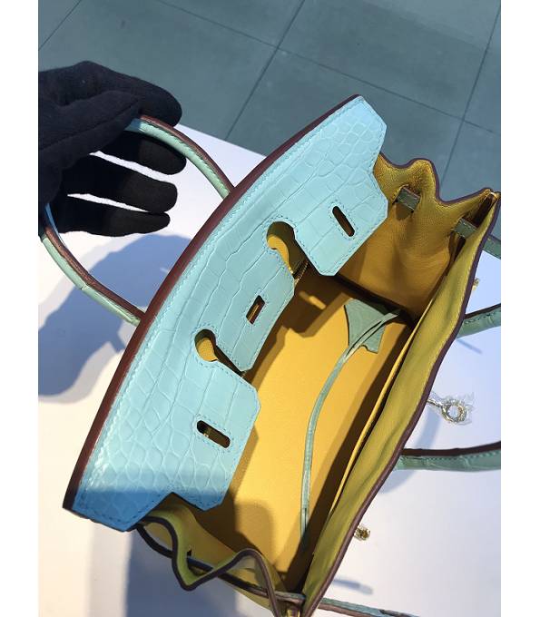 Hermes Birkin 25cm Bag Lemon Yellow Original Togo With Real Croc Leather Golden Metal