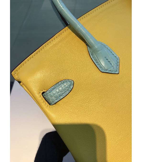 Hermes Birkin 25cm Bag Lemon Yellow Original Togo With Real Croc Leather Golden Metal