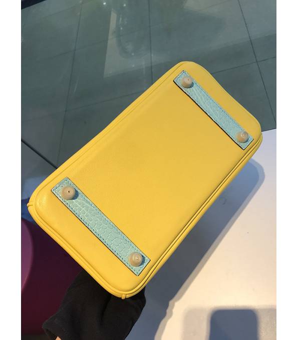 Hermes Birkin 25cm Bag Lemon Yellow Original Togo With Real Croc Leather Golden Metal