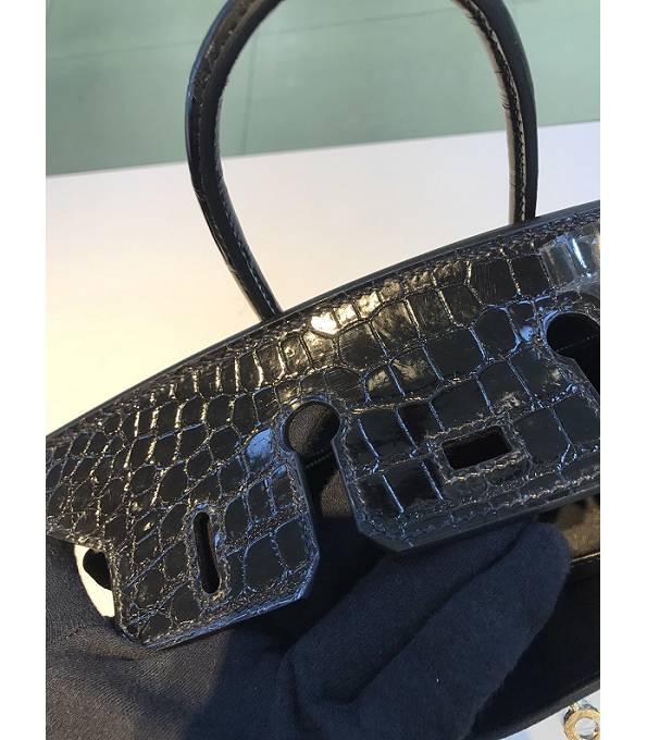 Hermes Birkin 25cm Bag Black Original Togo With Real Croc Leather Golden Metal