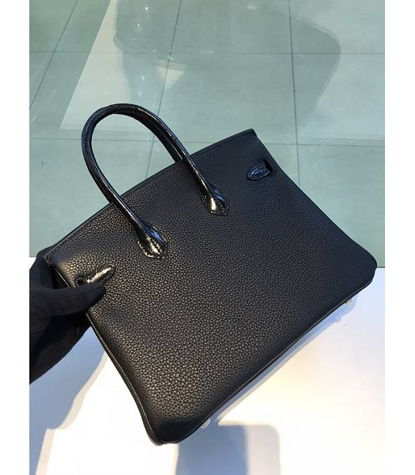 Hermes Birkin 25cm Bag Black Original Togo With Real Croc Leather Golden Metal
