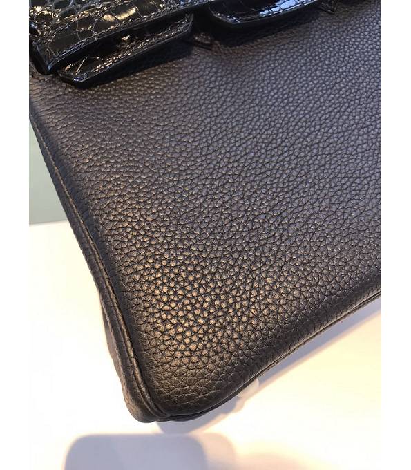 Hermes Birkin 25cm Bag Black Original Togo With Real Croc Leather Golden Metal