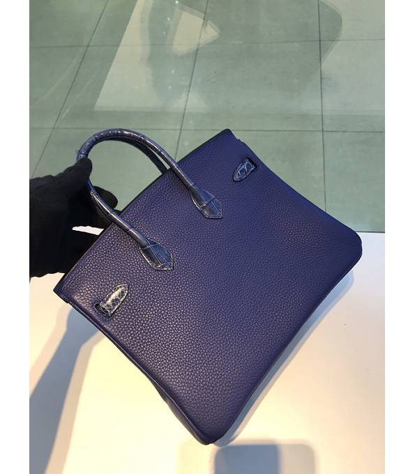 Hermes Birkin 25cm Bag Sapphire Blue Original Togo With Real Croc Leather Golden Metal
