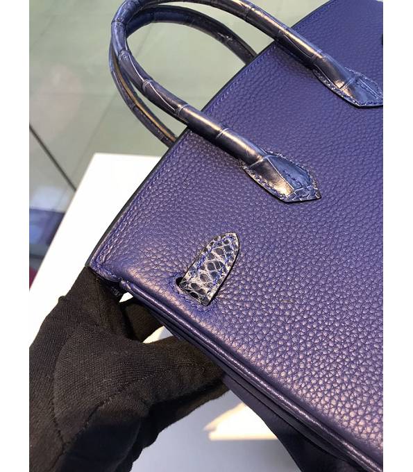 Hermes Birkin 25cm Bag Sapphire Blue Original Togo With Real Croc Leather Golden Metal