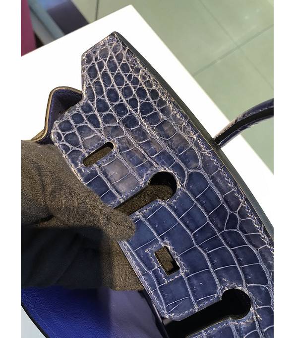 Hermes Birkin 25cm Bag Sapphire Blue Original Togo With Real Croc Leather Golden Metal