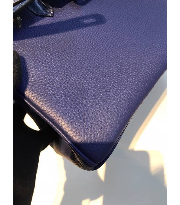 Hermes Birkin 25cm Bag Sapphire Blue Original Togo With Real Croc Leather Golden Metal