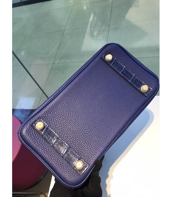 Hermes Birkin 25cm Bag Sapphire Blue Original Togo With Real Croc Leather Golden Metal