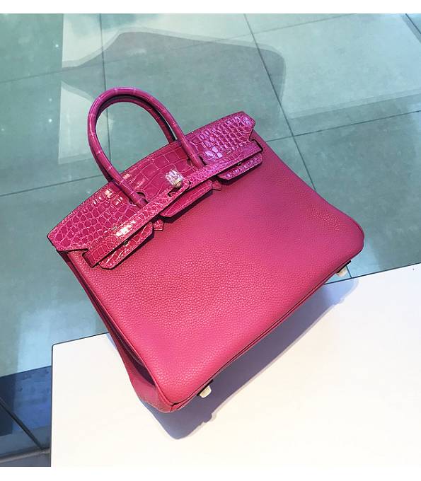 Hermes Birkin 25cm Bag Peach Original Togo With Real Croc Leather Golden Metal