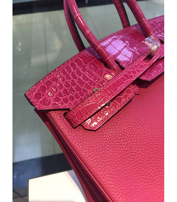 Hermes Birkin 25cm Bag Peach Original Togo With Real Croc Leather Golden Metal