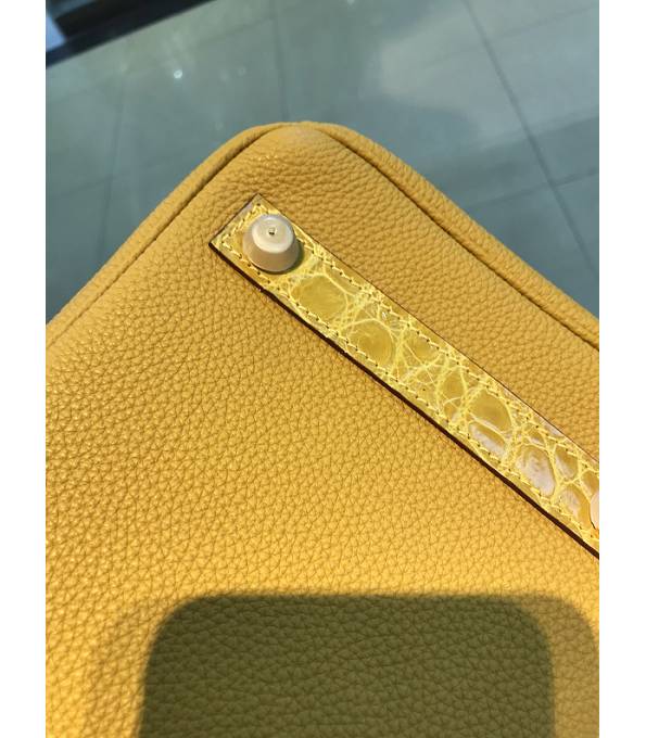 Hermes Birkin 30cm Bag Amber Yellow Original Togo With Real Croc Leather Silver Metal