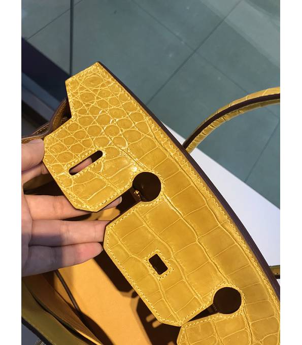 Hermes Birkin 30cm Bag Amber Yellow Original Togo With Real Croc Leather Silver Metal