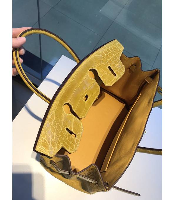 Hermes Birkin 30cm Bag Amber Yellow Original Togo With Real Croc Leather Silver Metal