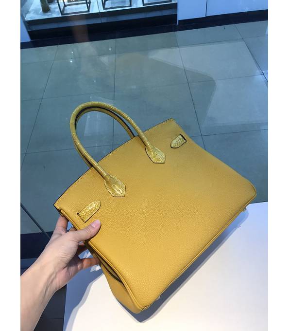 Hermes Birkin 30cm Bag Amber Yellow Original Togo With Real Croc Leather Silver Metal