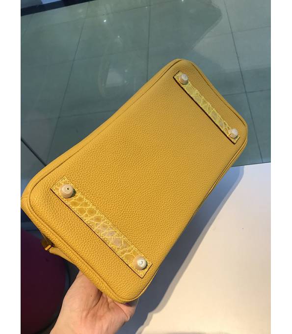 Hermes Birkin 30cm Bag Amber Yellow Original Togo With Real Croc Leather Silver Metal