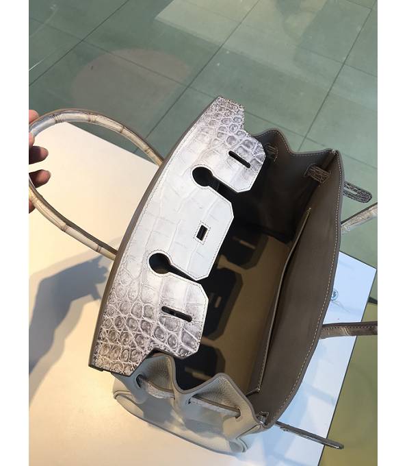 Hermes Birkin 30cm Bag White Original Togo With Real Croc Leather Silver Metal