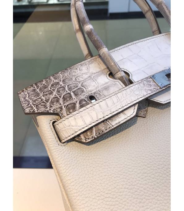 Hermes Birkin 30cm Bag White Original Togo With Real Croc Leather Silver Metal