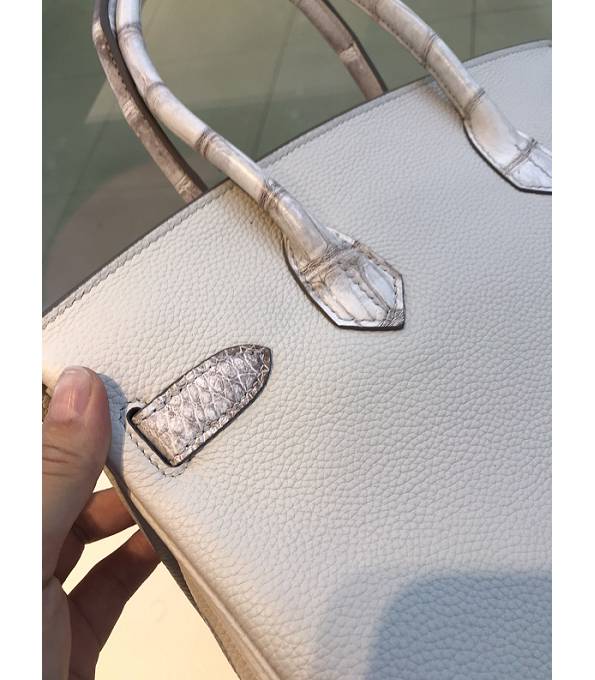 Hermes Birkin 30cm Bag White Original Togo With Real Croc Leather Silver Metal