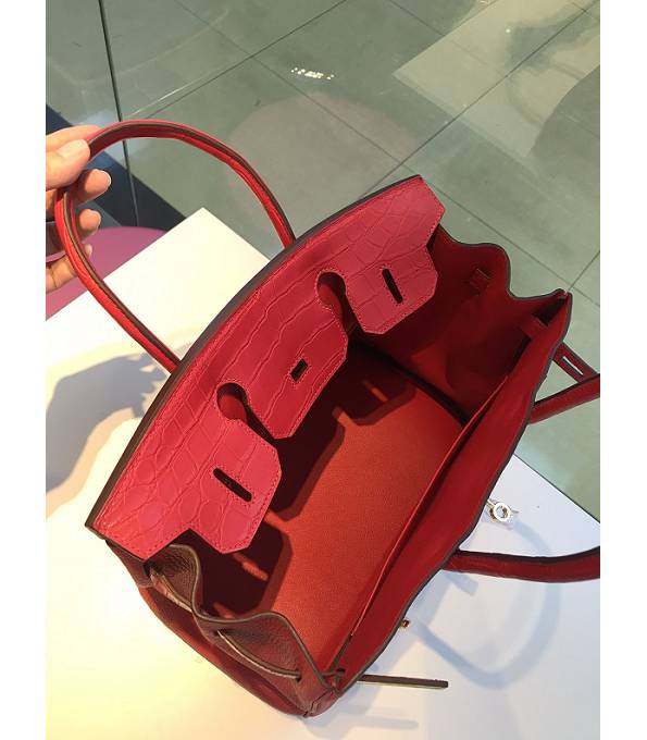 Hermes Birkin 30cm Bag Red Original Togo With Real Croc Leather Golden Metal