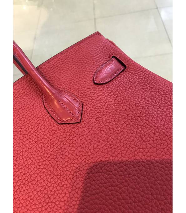 Hermes Birkin 30cm Bag Red Original Togo With Real Croc Leather Golden Metal