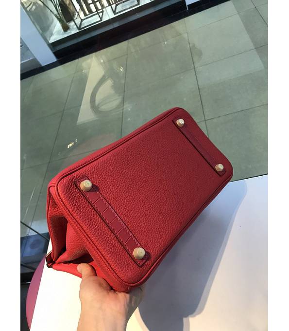 Hermes Birkin 30cm Bag Red Original Togo With Real Croc Leather Golden Metal