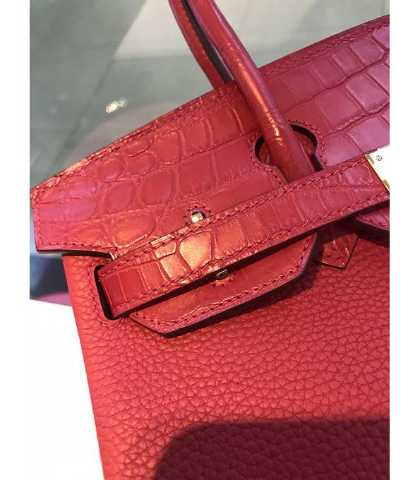Hermes Birkin 30cm Bag Red Original Togo With Real Croc Leather Golden Metal