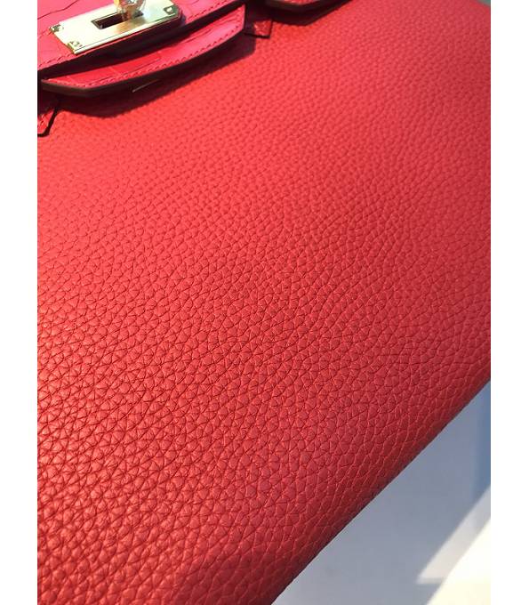 Hermes Birkin 30cm Bag Red Original Togo With Real Croc Leather Golden Metal