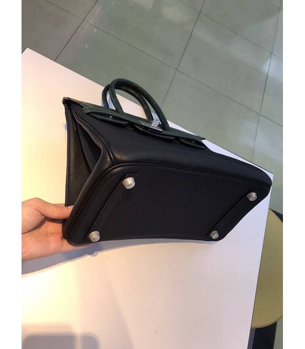 Hermes Birkin 30cm Bag Black Original Togo With Dark Green Croc Leather Silver Metal