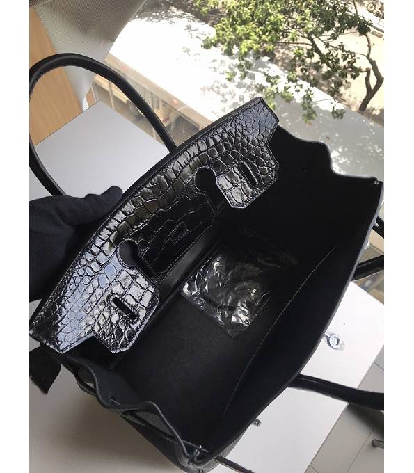Hermes Birkin 30cm Bag Black Original Togo With Real Croc Leather Silver Metal