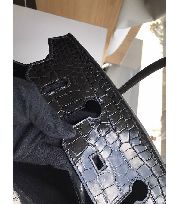 Hermes Birkin 30cm Bag Black Original Togo With Real Croc Leather Silver Metal