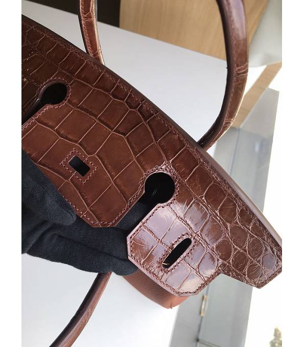 Hermes Birkin 30cm Bag Wine Red Original Togo With Real Croc Leather Golden Metal