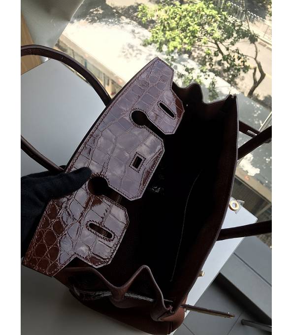 Hermes Birkin 30cm Bag Wine Red Original Togo With Real Croc Leather Golden Metal