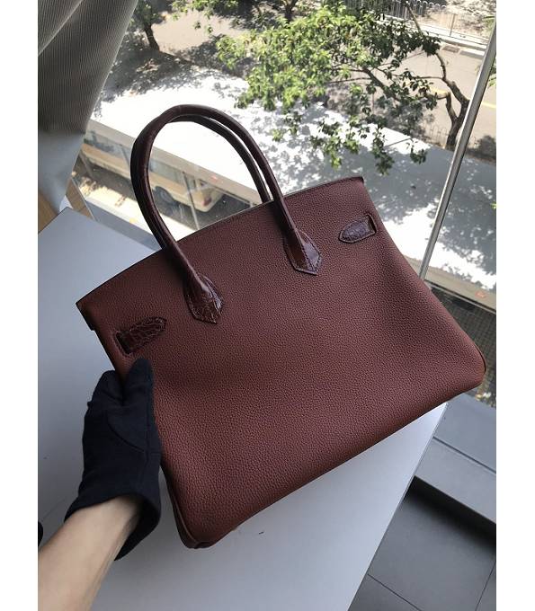 Hermes Birkin 30cm Bag Wine Red Original Togo With Real Croc Leather Golden Metal