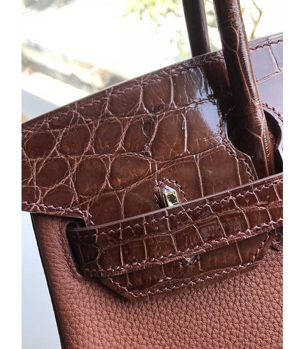 Hermes Birkin 30cm Bag Wine Red Original Togo With Real Croc Leather Golden Metal