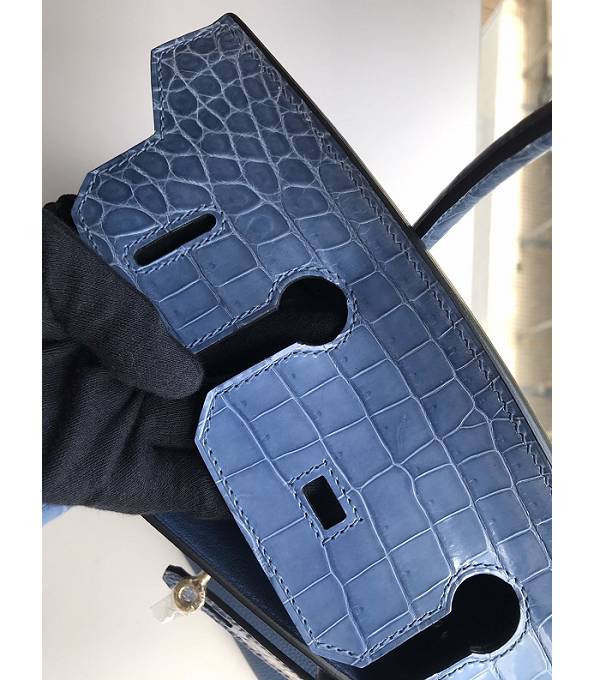 Hermes Birkin 30cm Bag Denim Blue Original Togo With Real Croc Leather Golden Metal