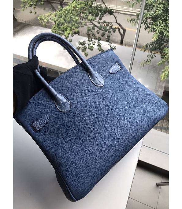 Hermes Birkin 30cm Bag Denim Blue Original Togo With Real Croc Leather Golden Metal