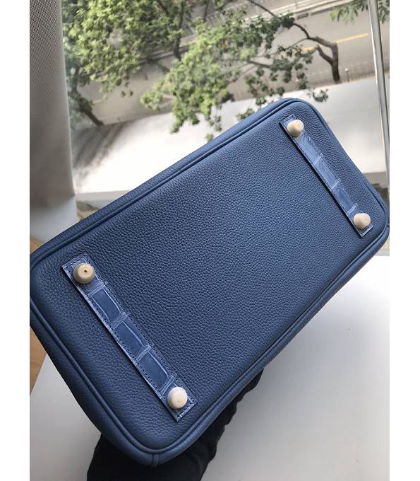 Hermes Birkin 30cm Bag Denim Blue Original Togo With Real Croc Leather Golden Metal