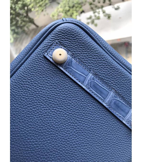 Hermes Birkin 30cm Bag Denim Blue Original Togo With Real Croc Leather Golden Metal