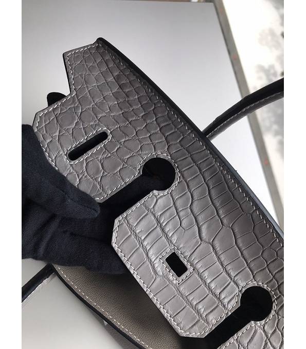 Hermes Birkin 30cm Bag Grey Original Togo With Real Croc Leather Golden Metal