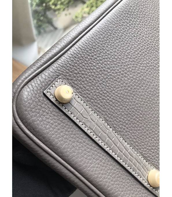 Hermes Birkin 30cm Bag Grey Original Togo With Real Croc Leather Golden Metal