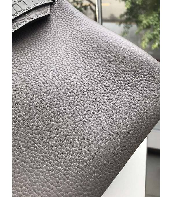 Hermes Birkin 30cm Bag Grey Original Togo With Real Croc Leather Golden Metal