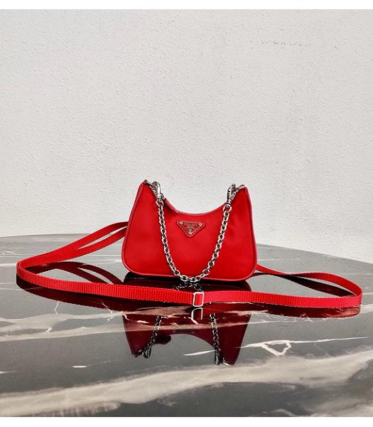 Prada Red Nylon With Original Leather Mini Hobo Bag