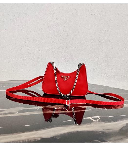 Prada Red Nylon With Original Leather Mini Hobo Bag