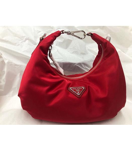 Prada Red Nylon With Original Leather Cloud Hobo Bag