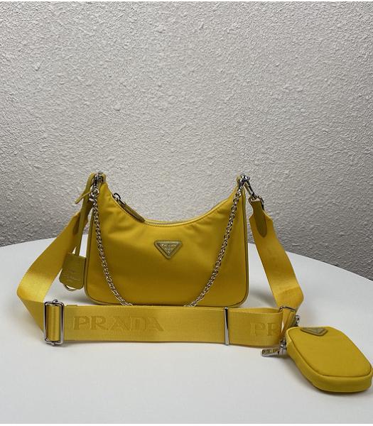 Prada Re-Edition 2005 Lemon Yellow Original Nylon Mini Hobo Bag